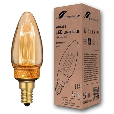 Afbeelding van greenandco® dimbare Vintage Design LED lamp in retro stijl voor sfeerverlichting E14 C35 Edison lamp, 2,3W 65lm 1800K extra warm wit 320 230V flikkervrij