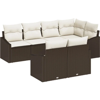 Afbeelding van vidaXL 7 delige tuin eetset met kussens bruin poly rattan