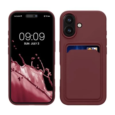 Afbeelding van kwmobile telefoonhoesje geschikt voor Apple iPhone 16 Hoesje met pasjeshouder TPU case in wijnrood
