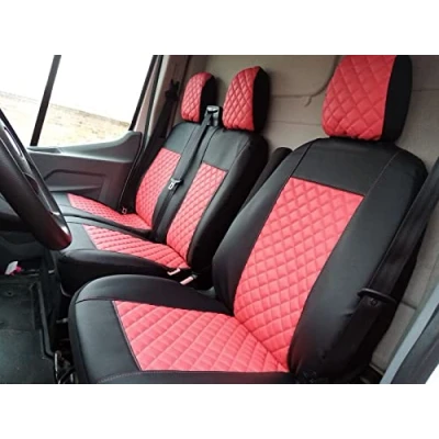 Afbeelding van VOORZetelhoezen 2+1 Ontworpen om FORD TRANSIT CUSTOM na 2015 KLEINE cabine RED CENTRUM Eco Leather LHD