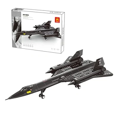 Afbeelding van SR 71 Blackbird Model. Model van een strategisch verkenningsvliegtuig om te bouwen met blokken. Schaalmodel Vliegtuig 1:74