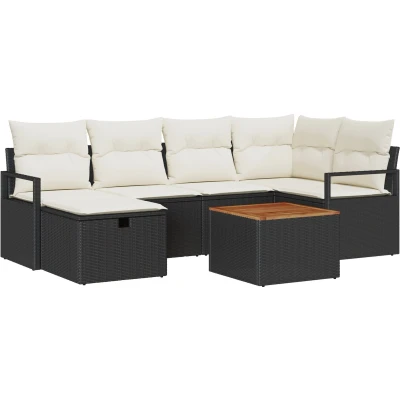 Afbeelding van vidaXL 7 delige tuin sofa set met kussens zwart poly rattan