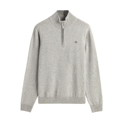 Afbeelding van Gant heren Fijngebreide pullover van wol met halve rits in de kleur Grijsmele, maat: L