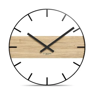 Afbeelding van Cander Berlin MARLIT Vintage wandklok, geruisloos, 33 cm, metaal, hout, eikenfineer, zonder tikkende geluiden, modern, zwart, woonkamer