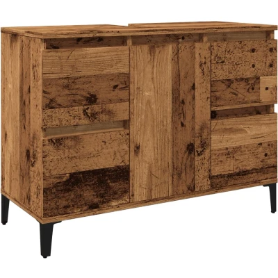 Afbeelding van Wastafelkast 80x33x60 cm bewerkt hout oud houtkleurig