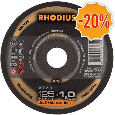 Afbeelding van Rhodius ALPHALine I XT70 Doorslijpschijf Extra Dun 125 X 22,23 1mm RVS/Staal (25st)