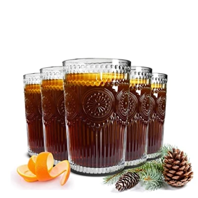 Afbeelding van Sendez 6 longdrinkglazen, 340 ml, met reliëf, zon, waterglazen, sapglazen, cocktailglazen