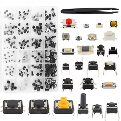 Afbeelding van 250 stuks microschakelaar, tactiele knop, drukknopschakelaar, micro tijdelijk tact, assortiment microschakelknoppen met pincet voor autosleutel (25 waarden)