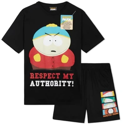 Afbeelding van South Park Pyjama voor heren, korte pyjama&#039;s, grappige nachtkleding, loungeset, comfortabele ademend, Stan Kyle, Cartman, Kenny, cadeaus mannen, Zwart, M