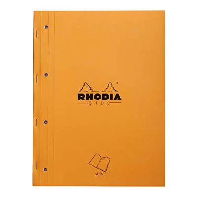 Afbeelding van RHODIA 118015C Oranje zijnieten notitieblok A4 Grote Seyès Tegels 80 Afneembare Vellen Perf. 4 Gaten Wit Clairefontaine Papier g/m Zachte en Resistente Cover Basics