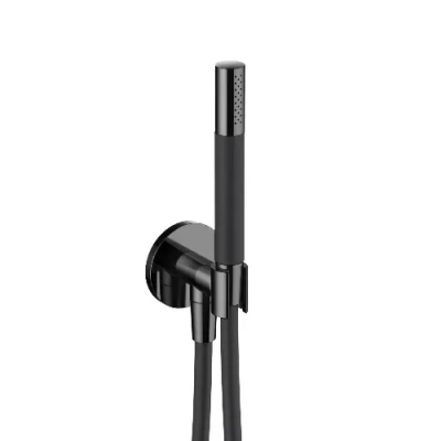 Afbeelding van HotBath Cobber M440 staafhanddouche met wandsteun en uitlaat doucheslang 150cm Zwart / Chroom