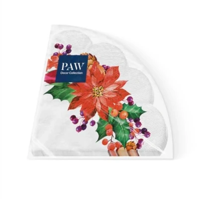 Afbeelding van PAW Papieren Servetten (32 cm Diameter) 12 Stuks Gedrukt met Inkt op Waterbasis Creëer de Kerstsfeer Voor een Vrolijke Kerst en Winter Wonderland Kerstfeest Kleur: Poinsettia With Cones