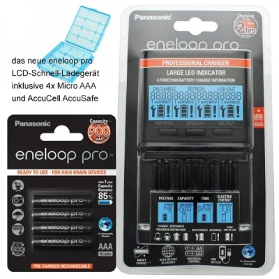 Afbeelding van Panasonic eneloop lader BQ CC65 incl. LCD display, 4 per AAA Micro, AccuCell Box Blue