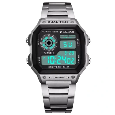 Afbeelding van Panars Digitale Herenhorloge Zilver met Zwart