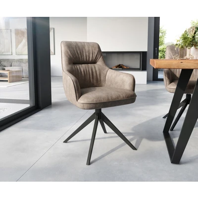 Afbeelding van Draaistoel Zelia Flex met armleuning kruisframe breed zwart taupe vintage 360