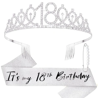 Afbeelding van DRESHOW 18e Verjaardag Kroon en Sjerp voor Vrouwen Meisje &amp; Strass Tiara Set Decoraties Haaraccessoires Glitter Party