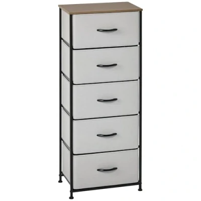 Afbeelding van HOMCOM Kommode mit 5 Schubladen aus Stoff Aufbewahrungsschrank Kommodenschrank Griffen, Modern Design Schrank Schubladenschrank Aufbewahrungskommode für Schlafzimmer, Wohnzimmer Grau