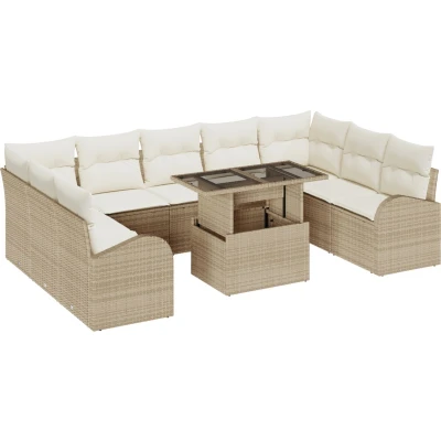 Afbeelding van vidaXL 10 delige tuinsofa set met kussens Beige Poly Rattan