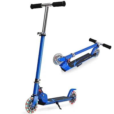 Afbeelding van COSTWAY kinderstep met led wielen, vanaf 4 jaar, in hoogte verstelbaar, voor jongens en meisjes (rood)