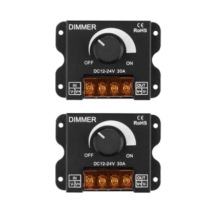 Afbeelding van GERUI Ledstripdimmer, DC 12 V 24 V, 30 A, 360 W, PWM dimmer controller, voor het instellen van de helderheid aan/uit schakelaar, zwarte aluminium behuizing, lichtstrip (2)