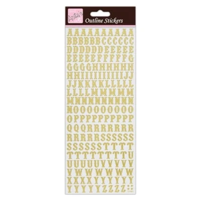 Afbeelding van Anitas Outline Stickers, Traditioneel Alfabet, Goud op Wit, Voor Scrapbooking, Kaarten Maken, Kinderen Spelen, Huiswerk, Kunst, Ambacht, Embelish, Decoratief, Papier, Kaart, Glas, Metaal, Kunststof,