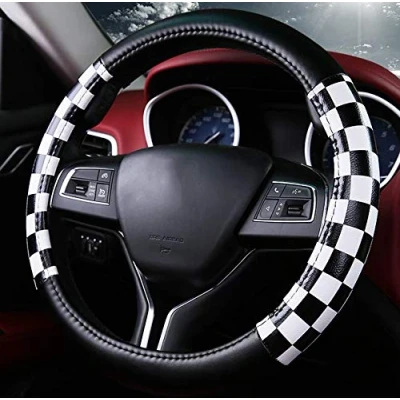 Afbeelding van Mayco Bell Unisex&#039;s Grid Style Microfiber Lederen Auto Stuurhoes 15 &quot;Wit Zwart