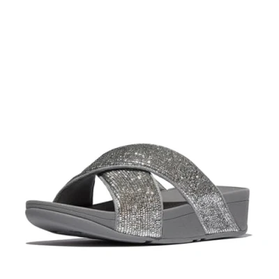 Afbeelding van Fitflop Dames Lulu Crinkled Shimmer Cross Slides Sandaal, Silvereen, 42 EU