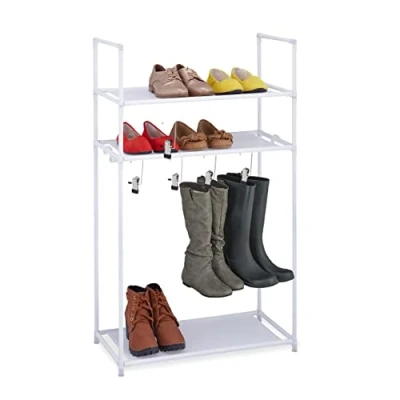 Afbeelding van Relaxdays schoenenrek laarzen open schoenenkast hal schoenen organizer met 3 etages wit