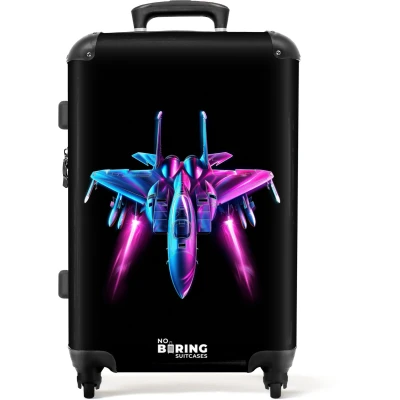 Afbeelding van NoBoringSuitcases.com® Kinderkoffer groot Kindertrolley koffer Straaljager Neon Rolkoffer lichtgewicht Reiskoffer met 4 wielen Grote trolley XL 20 kg bagage