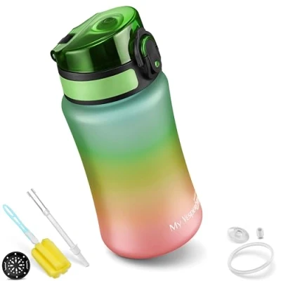 Afbeelding van My Vesperbox Minny Drinkfles voor kinderen, lekvrij, met rietje of zeef, 350 ml, 500 750 lichte Tritan waterfles, BPA vrij, kleuterschool, school (regenboog, ml)