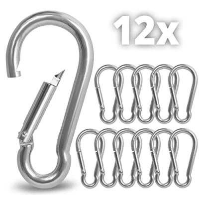 Afbeelding van Belle Vous Roestvrij Stalen Klik Ring Veer M6 Karabijnhaak Clips (12 Pak) 6cm Multifunctioneel Duurzaam Buiten/Binnen Karabijnen Voor Sleutelhangers, Camping, Vissen en Wandel Accessoires
