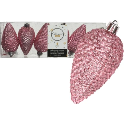 Afbeelding van Dennenappel plc d4.5h8 cm roze 6st kerst Decoris