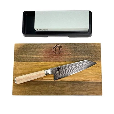 Afbeelding van Gelimiteerde KAI Shun Classic White Kiritsuke DM 0777W, koksmes + handgemaakte houten plank 30 x 18 cm slijpsteen AP 0305