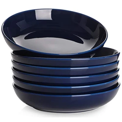 Afbeelding van Pastabord, 21,6 x 4,5 cm, soepbord, 6 delig pastakom, slakom, diepe borden, ideaal voor pasta, soepen en salade, pastakommen, soepkom, grote kommen, 880 ml, marineblauw