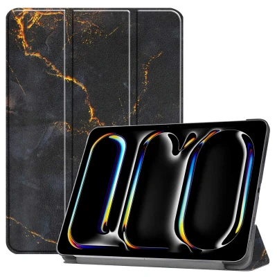 Afbeelding van iPad Pro 13 (2024) M4 Hoes: iMoshion Design Trifold Bookcase Black Marble Kunstleder Tablet Hoezen