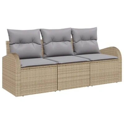 Afbeelding van vidaXL 3 delige tuinset met kussens in beige poly rattan