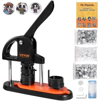 Afbeelding van VEVOR knopenmachine knopenmaker machine 32 mm 500 stuks Badgeponsmachine, knopenpers, DIY badgepersmachine knopenbadgemaker voor gepersonaliseerde badges inclusief magisch boek en cirkelsnijder