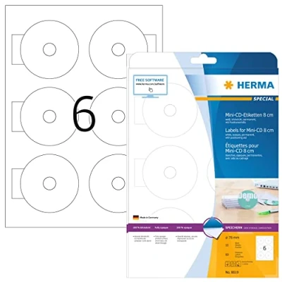 Afbeelding van HERMA 8619 Wit zelfklevende MINI CD Labels