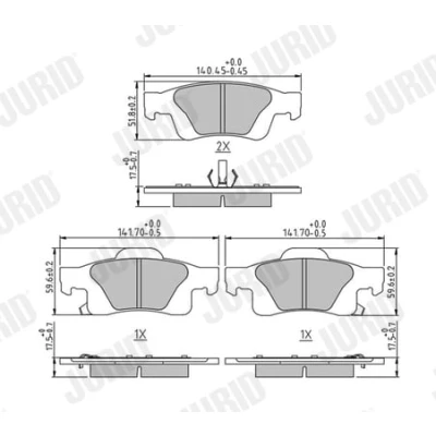 Afbeelding van JURID 573860J Remblokkenset Met akoestische slijtagewaarschuwing plunjerclip Zonder toebehoren JEEP: Grand Cherokee IV (WK, WK2) 3.0 V6 4x4