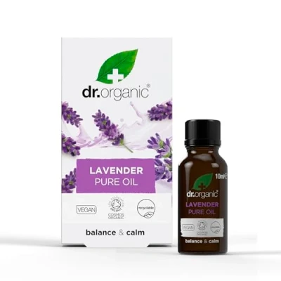 Afbeelding van Dr Organic Lavendel Essentiële Olie 100% puur &amp; natuurlijk, kalmeren, rust evenwicht, slaaphulp, aromatherapie, massage, veganistisch, dierproefvrij, parabeen SLS vrij, 10ml