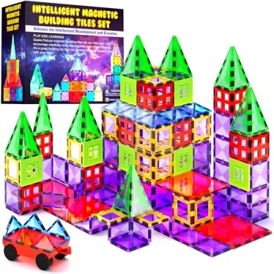 Afbeelding van Desire Deluxe Magnetische Bausteine Magnet Montessori Spielzeug für Kinder, Lernspielzeug Jungen und Mädchen, 3 4 5 6 7 8 Jahre alt, XXL Set mit 57 Teilen