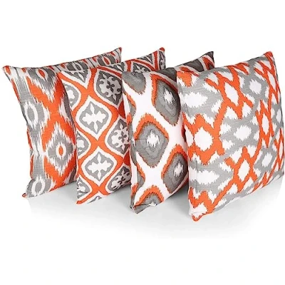 Afbeelding van Penguin Home 3444 100% Katoen Decoratieve Dubbelzijdige Vierkante Kussenhoezen Met Onzichtbare Rits 4 Delige Set, 45 cm Lengte x Breedte,Oranje/Wit/Grijs