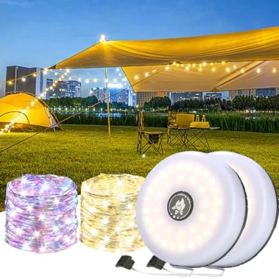 Afbeelding van 2 stuk Draagbare campinglichtketting, 8 verlichtingsmodi buiten 10 m oplaadbare lichtketting voor camping, dimbaar, waterdicht led lichtketting,voor feest, bruiloft,christmas day,camping decoratie