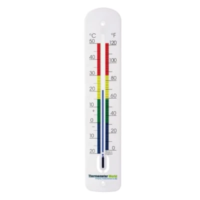 Afbeelding van Thermometer voor buiten, 380 mm lang, analoog, tuinthermometer met kleurgecodeerde zones, het buitenterras in de kas buitenthermometer