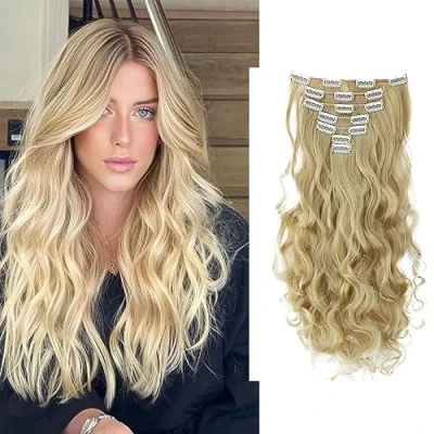 Afbeelding van CAISHA XXL 45cm 8 Delige Set CLIP IN EXTENSIONS Haarextensies Haarstukje Golvend Blond Mix CES7 1