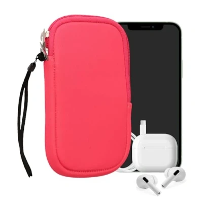 Afbeelding van kwmobile telefoontasje universeel voor L 6,5&quot; smartphones 16,5 x 8,9 cm Hoesje met rits en polslusje In neon roze