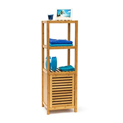 Afbeelding van Relaxdays badkamerrek bamboe met deur 3, 4 of 5 etages badkamerkast opbergrek rek