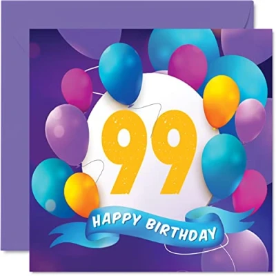 Afbeelding van 99e verjaardagskaart voor mannen en vrouwen ballonfeest gelukkige verjaardagskaarten 99 jarige man vrouw overgrootvader opa oma nanny mama papa, 145 mm x cadeau