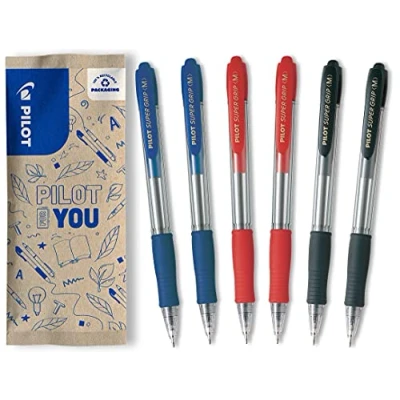 Afbeelding van PILOT Super Grip, balpen, set van 6 in M (blauw, zwart, rood)