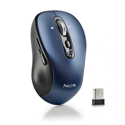 Afbeelding van NGS Infinity RB Draadloze Muis, Oplaadbare Ergonomische Muis voor Meerdere Apparaten, Verbinding 2,4 GHz Bluetooth 5.1, stille Toetsen, Zij ScrollWiel, Dubbelhands, Instelbare DPI, Blauw